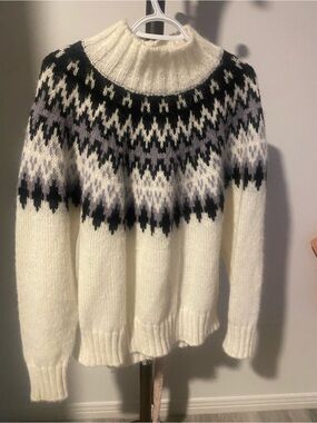 George Cream Nordic Yoke Sweater with Black & Gray Pattern
